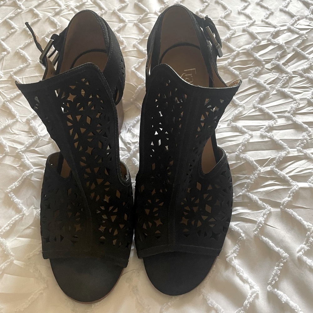 Franco Sarto Black Laser-Cut Open-Toe Sandals